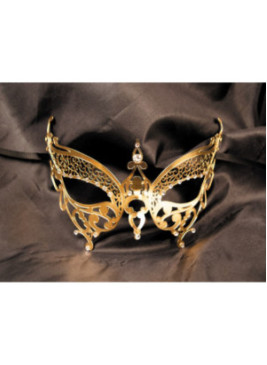 Masque vénitien Alida rigide doré avec strass - HMJ-026B